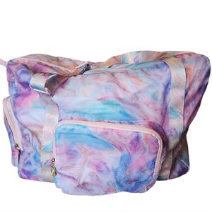 Betsy Johnson Pink Multi Marble Swirl Overnighter Weekender Bag